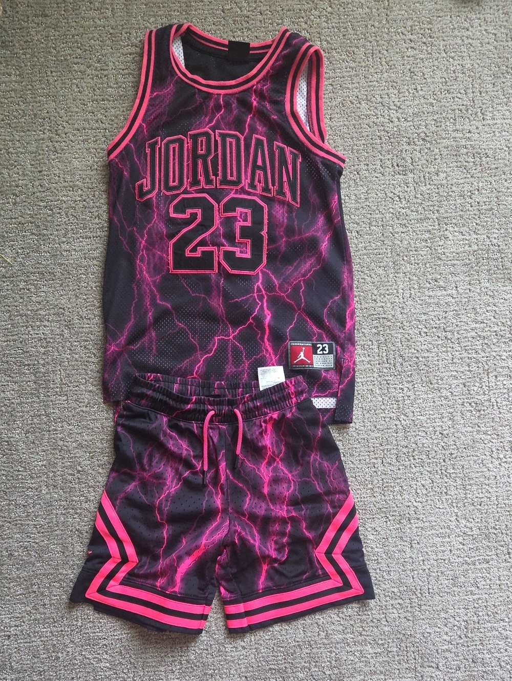 Jordan Black & Pink Lightning 23 Basketball Jersey and Shorts Set